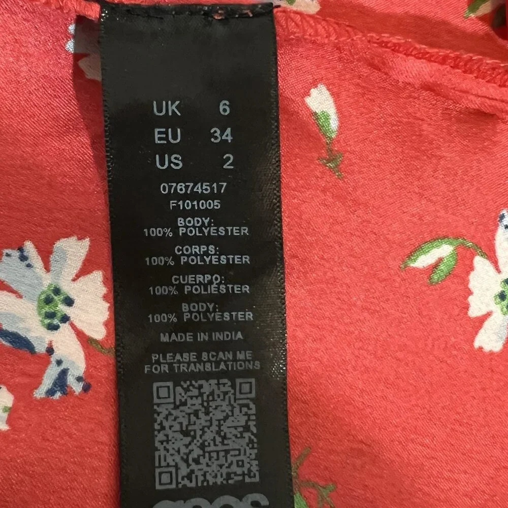 asos Women’s Top Size 2 Red Floral Blouse Long Sleeve Open Back Christmas - Picture 12 of 13